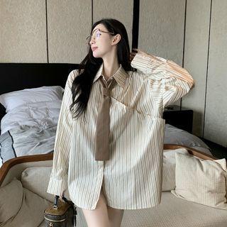 Striped Shirt With Tie / Ripped Sweater