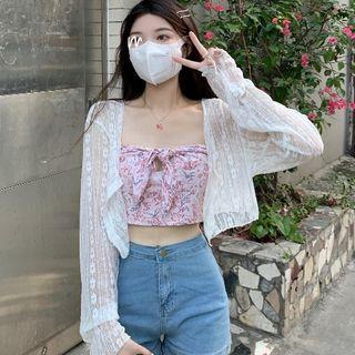 Lace Cropped Jacket / Strapless Floral Crop Top
