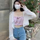 Lace Cropped Jacket / Strapless Floral Crop Top