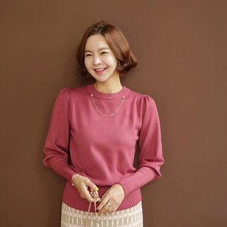 Chain-trim Wide-cuff Knit Top