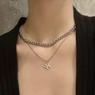 Layered Lettering Chain Necklace Silver - One Size