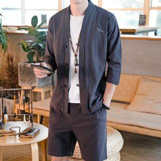 Set: 3/4-sleeve Frog Buttoned Jacket + Shorts