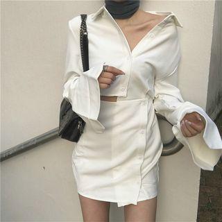 Cutout Long-sleeve Slim-fit Shirtdress