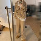 Knit Hooded Zip Jacket / Wide Leg Pants
