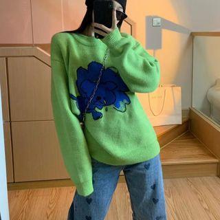Jacquard Small Lion Knit Sweater Green - One Size