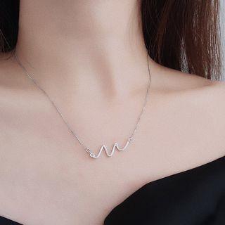 Wavy Pendant Rhinestone Sterling Silver Necklace Necklace - 925 Silver - Silver - One Size