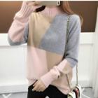Mock-turtleneck Color Block Sweater