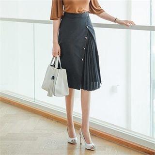 Pleated-panel Button-trim Midi Skirt