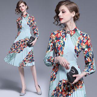 Flower Print Accordion Pleat Chiffon Shirtdress