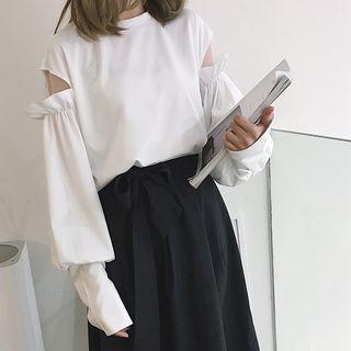 Mesh Panel Ruffle Pullover