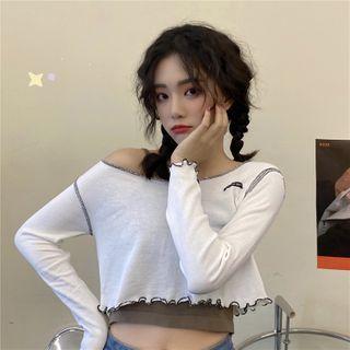 Long-sleeve Off-shoulder Crop Top / Camisole Top