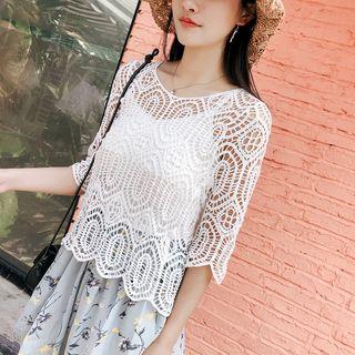 Elbow-sleeve Crochet Lace Top