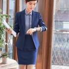 Slim-fit Blazer / Pencil Skirt / Dress Pants / Contrast-trim Shirt / Set