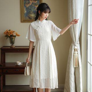 Elbow-sleeve Chiffon Qipao Dress