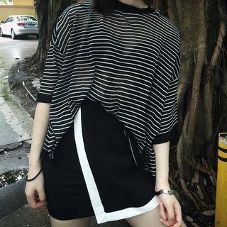 Contrast Trim Wrap Front A-line Skirt