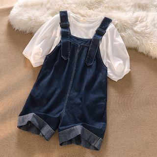 Denim Dungaree Shorts / Short-sleeve Blouse
