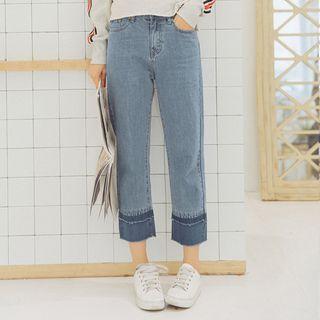 Cropped Color Panel Jeans