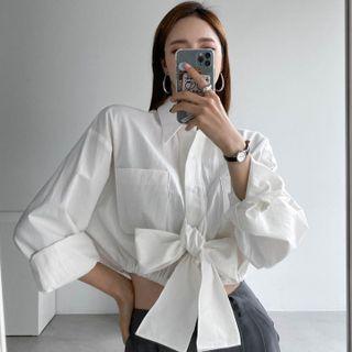 Long Sleeve Lace-up Crop Shirt