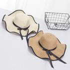 Frilled Piped Trim Straw Sun Hat