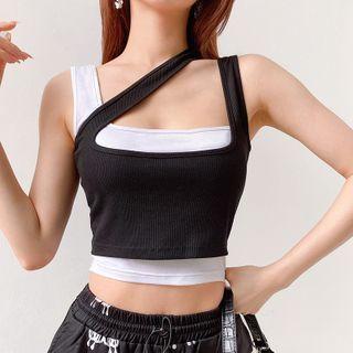 Mock Two-piece Asymmetric Cropped Tank Top