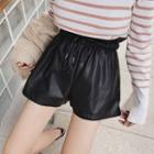 Faux-leather Drawstring-waist Shorts