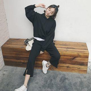 Set: Drawstring Hooded Pullover + Cropped Pants