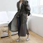 Epaulet Double-breasted Maxi Trench Coat With Belt