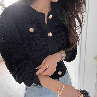 Metal-button Boucl  Cardigan