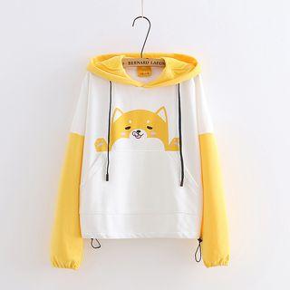 Color Paneled Bear Print Hoodie
