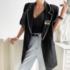 Short-sleeve Faux-pearl Trim Blazer