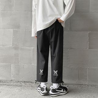 Butterfly Print Straight-cut Cropped Pants