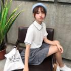 Slim-fit Frilled Short-sleeve Blouse