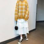Plaid Sweater / Tiered Midi A-line Skirt