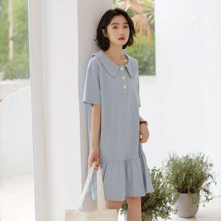 Elbow-sleeve Henley Midi Dress