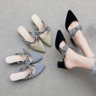 Pointed Bow Accent Block Heel Mules