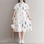 Short-sleeve Tree Print Midi Shirtdress