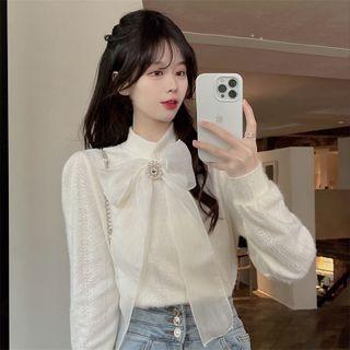 Bow Neck Blouse Off-white - One Size