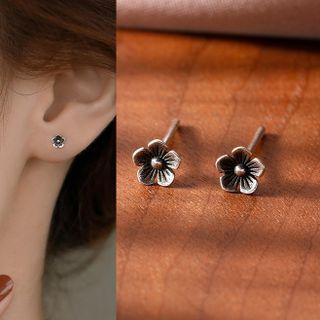 Flower Sterling Silver Earring 1 Pair - Black - One Size