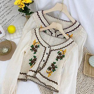 Floral Embroidered Panel Cropped Blouse
