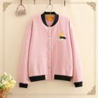 Cat Embroidered Long-sleeve Knit Jacket