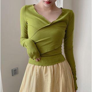 V-neck Long-sleeve T-shirt Green - One Size