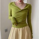 V-neck Long-sleeve T-shirt Green - One Size
