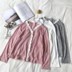 Color-block V-neck Lace-trim Long-sleeve Knit Top