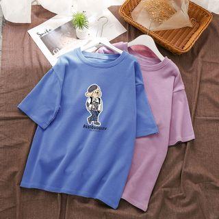 Short-sleeve Cartoon Dog Print T-shirt