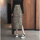 Leopard Print Knit Midi Straight-fit Skirt As Shown In Figure - One Size