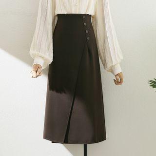 Plain Irregular Slit Medium Maxi Shift Skirt