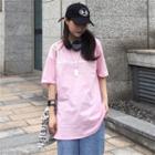 Lettering Elbow-sleeve T-shirt Sakura Pink - One Size