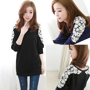 3/4-sleeve Lace Panel T-shirt