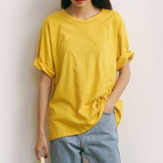 Plain Round-neck Short-sleeve Tee