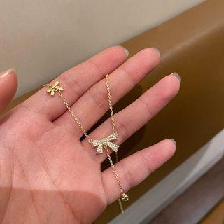 Bow Rhinestone Pendant Alloy Necklace 1 Pc - Gold - One Size